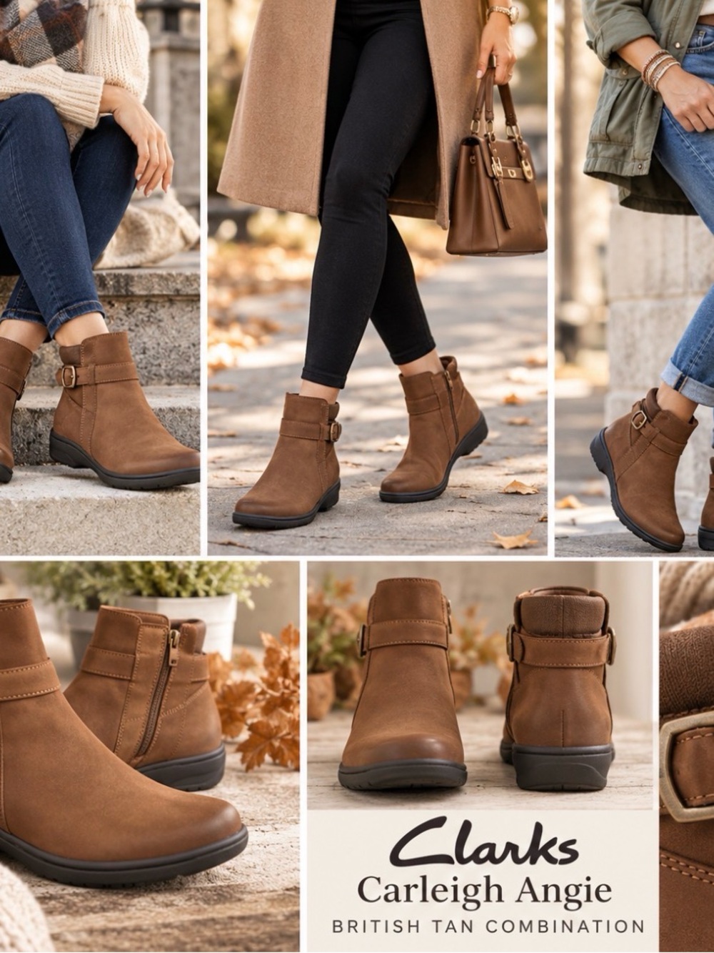 Clarks Carleigh Angie Women's Tan Ankle Boots SIZE 8.5 NWT